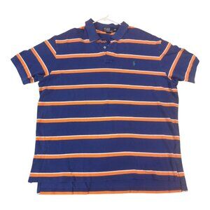 Polo Ralph Lauren Polo Shirt Mens 2XL Blue Orange White Stripe Classic Fit Rugby